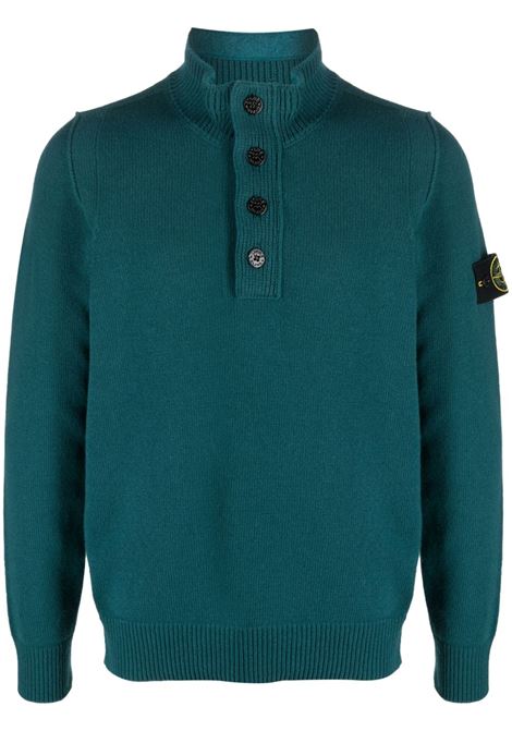 Maglia in misto lana verde acqua con bordo a costine e bottoni STONE ISLAND | 7915540A3V0057